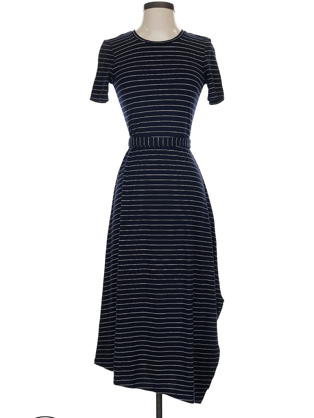 Club Monaco Navy and White Striped Short-Sleeve Midi Dress - Picture 3 of 6
